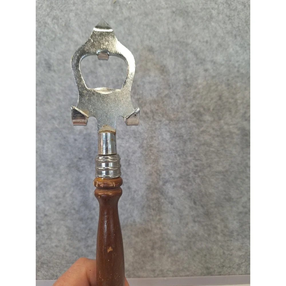Vintage Wood Handle Bottle Opener Can Piercer Jar Lifter Bar Tool Japan 9.75in